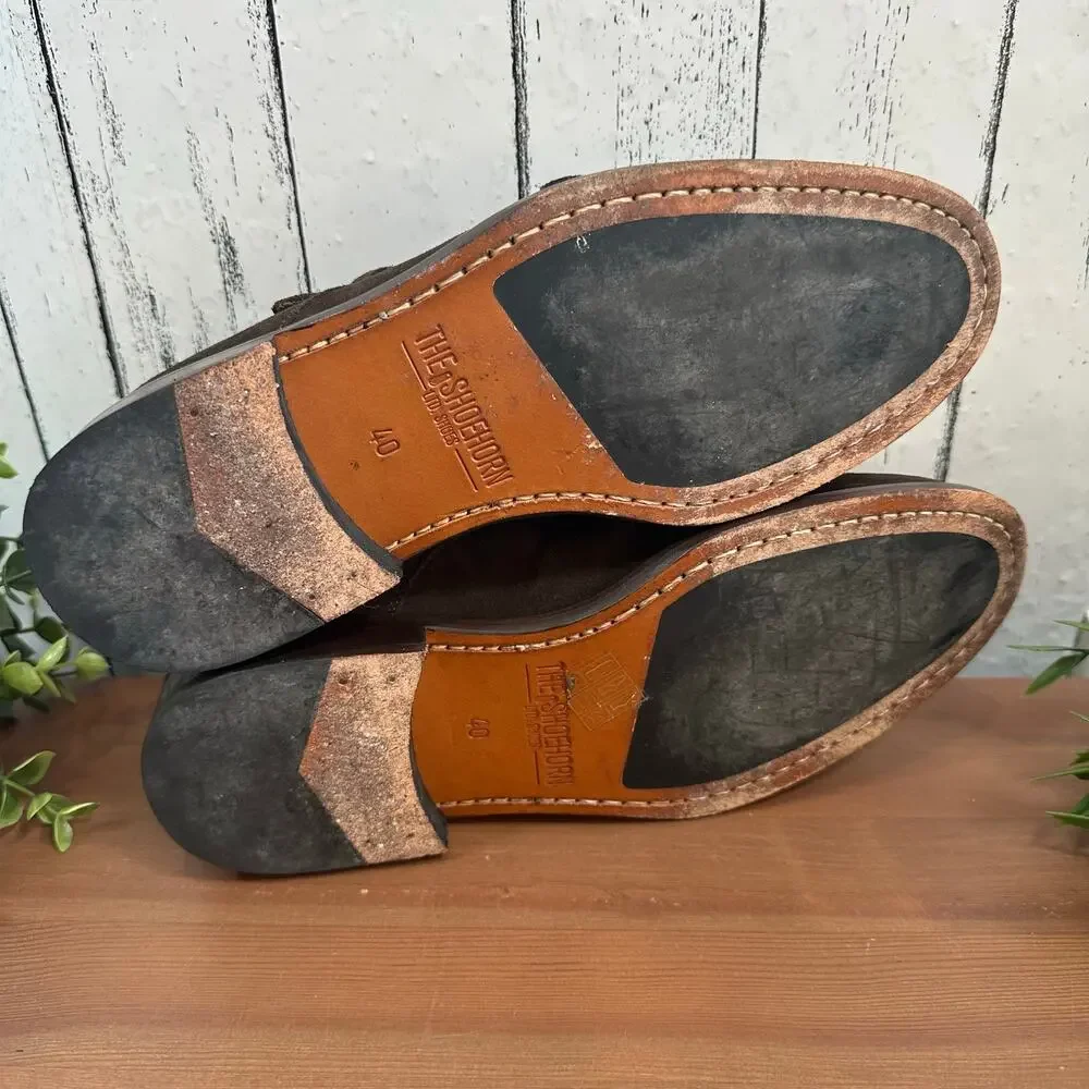 The Shoehorn Men's Brown Suede Leather Monk Oxfords Shoes Size 40